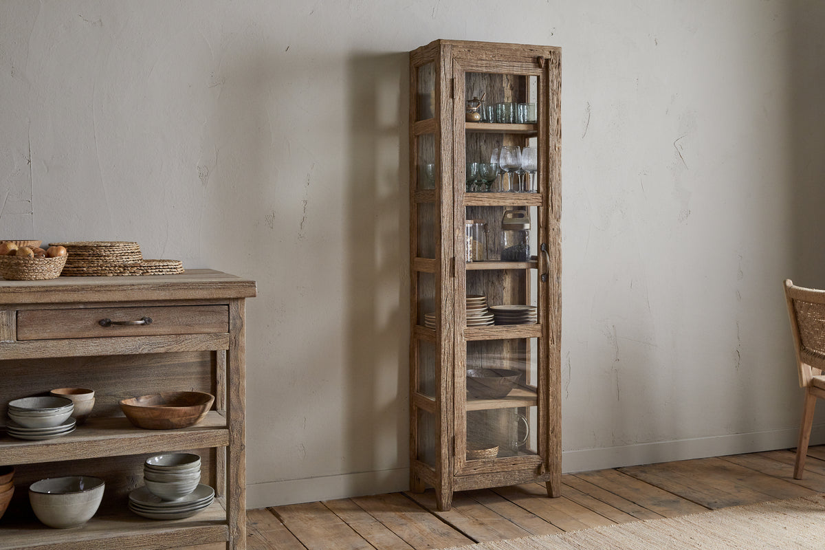 Ibo Reclaimed Wood & Glass Cabinet - Natural - Tall