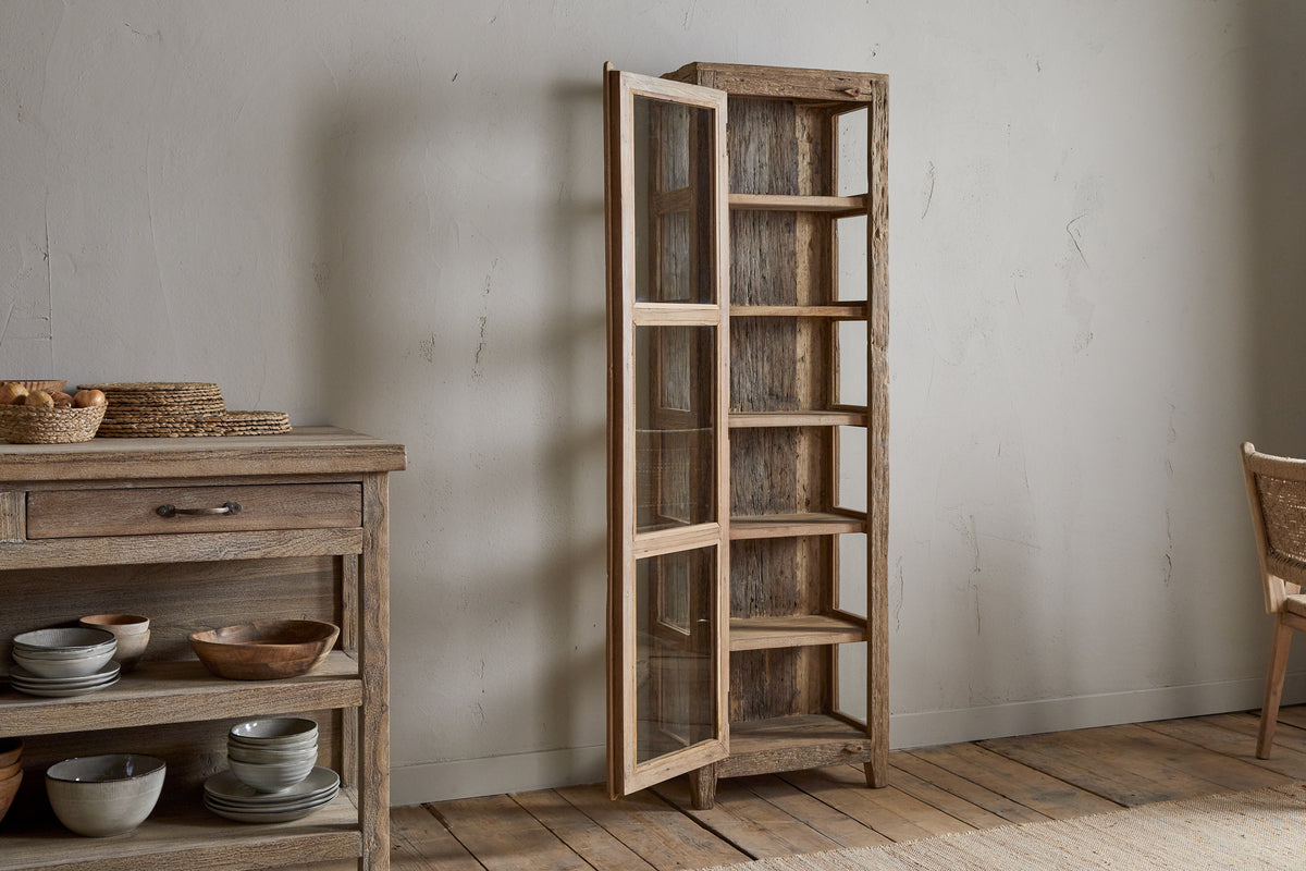 Ibo Reclaimed Wood & Glass Cabinet - Natural - Tall
