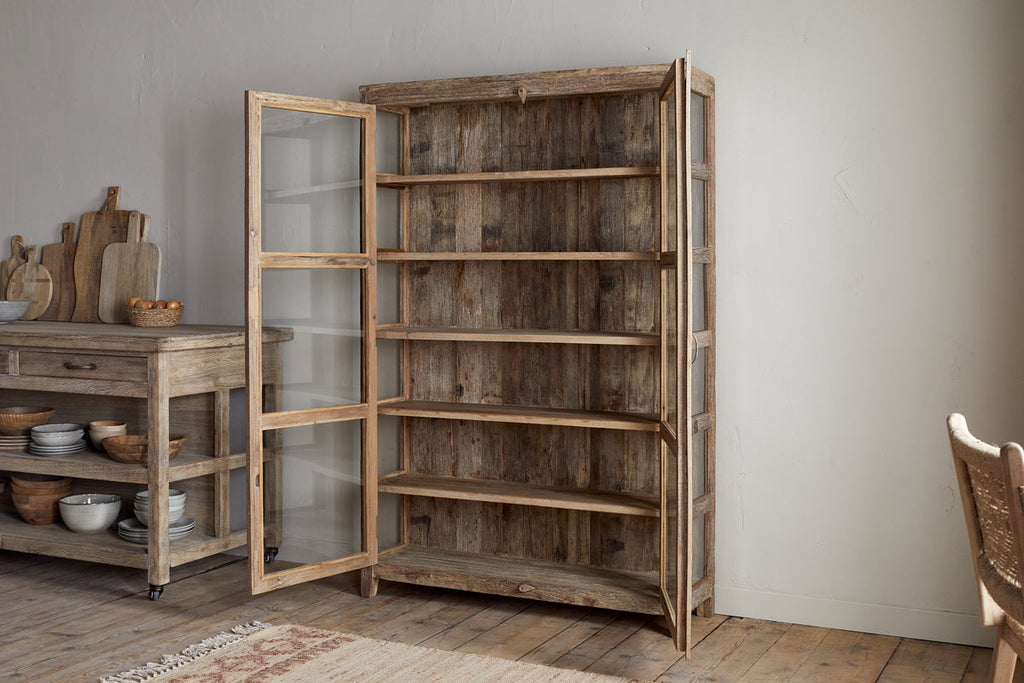Ibo Reclaimed Wood & Glass Cabinet - Natural - Wide