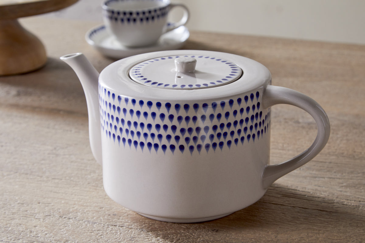 Indigo Drop 4 Person Teapot - Cream & Indigo
