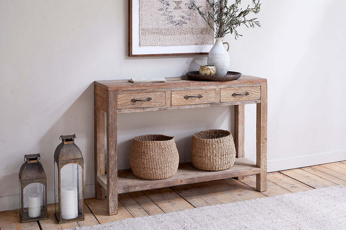 Ibo Reclaimed Wood 3 Drawer Console Table - Natural
