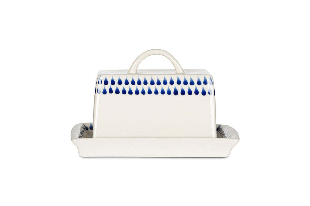 Indigo Drop Butter Dish - Cream & Indigo