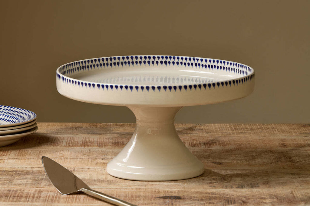 Indigo Drop Ceramic Stand - Cream & Indigo