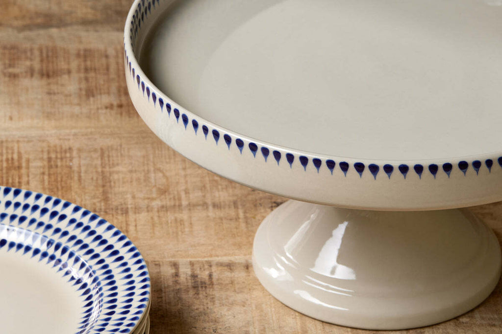 Indigo Drop Ceramic Stand - Cream & Indigo