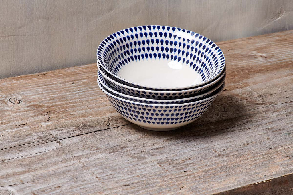 Indigo Drop Cereal Bowl - Cream & Indigo