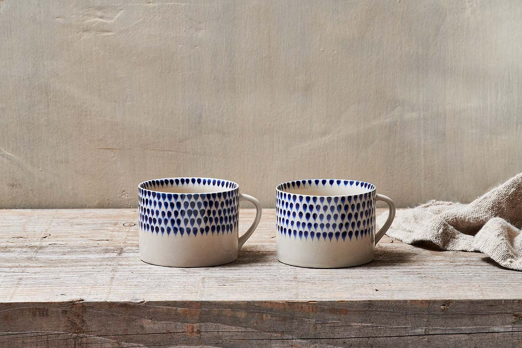 Indigo Drop Mug - Cream & Indigo - Large (Set of 2)