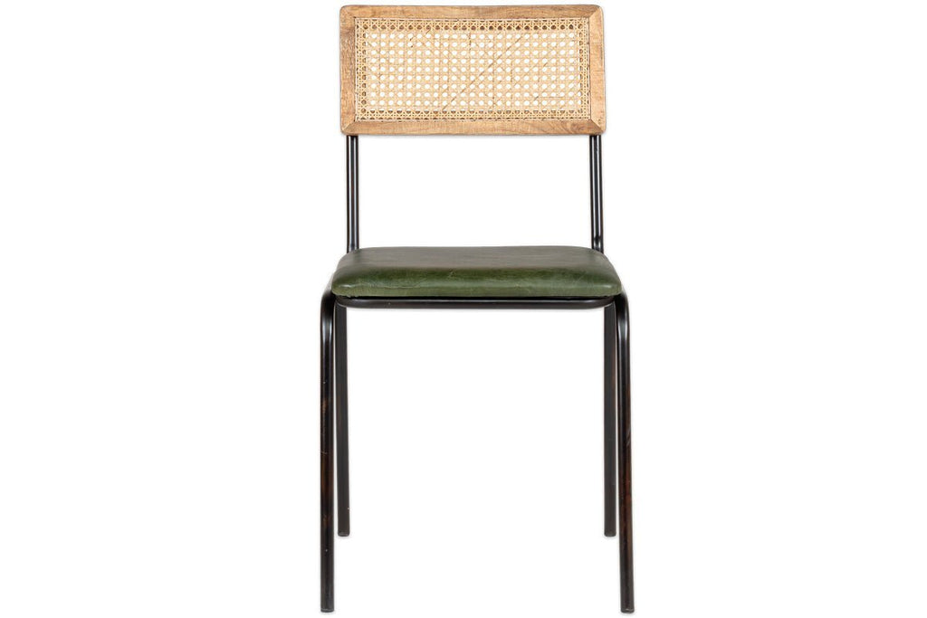 Iswa Leather & Cane Dining Chair - Green
