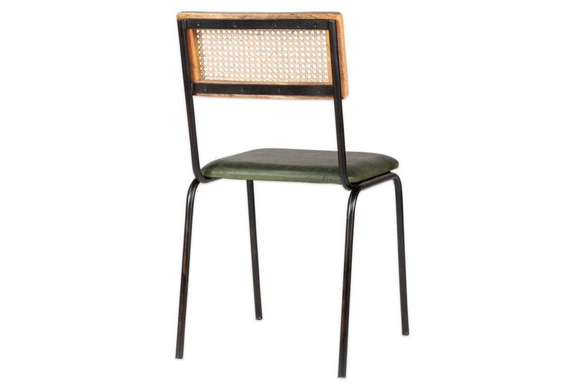 Iswa Leather & Cane Dining Chair - Green