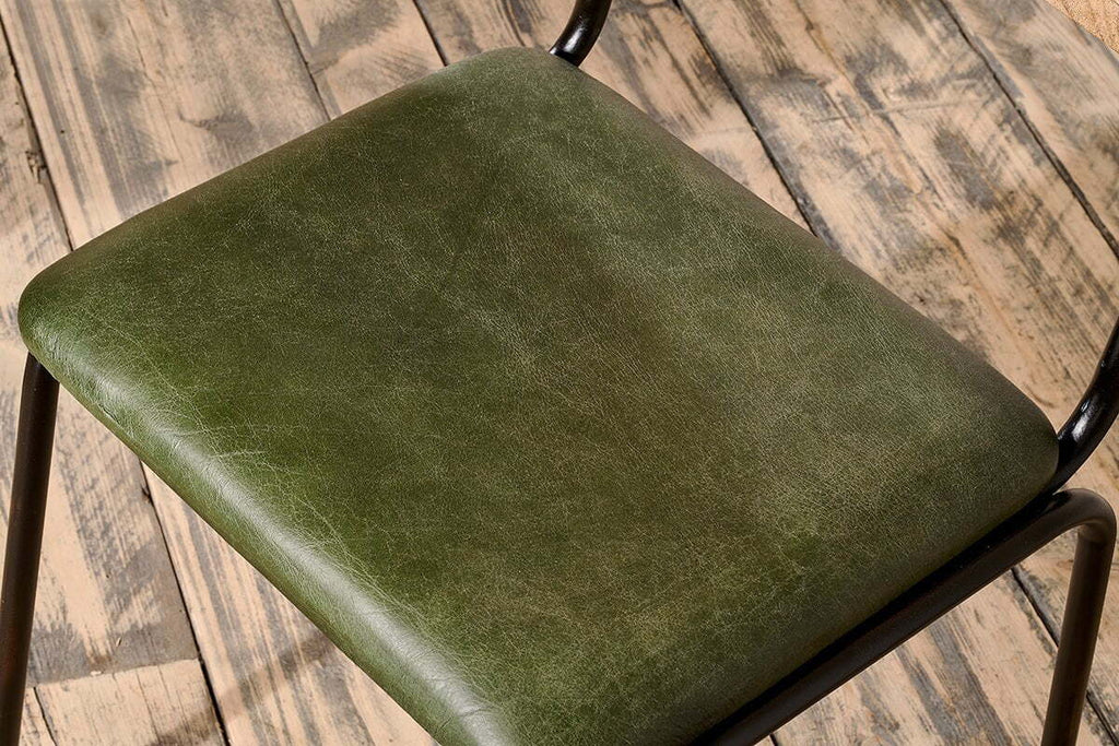 Iswa Leather & Cane Dining Chair - Green