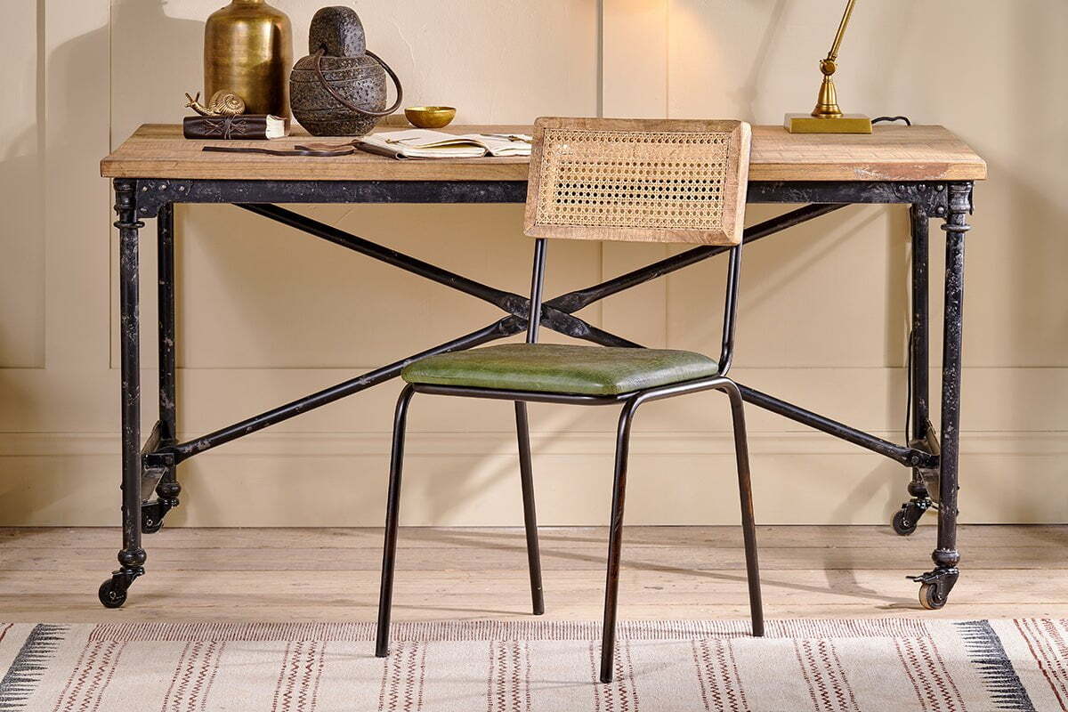 Iswa Leather & Cane Dining Chair - Green