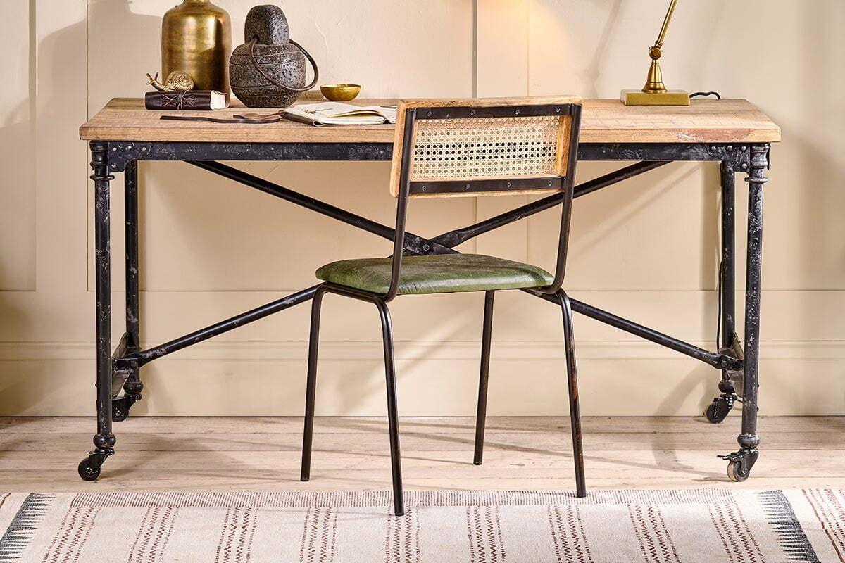 Iswa Leather & Cane Dining Chair - Green