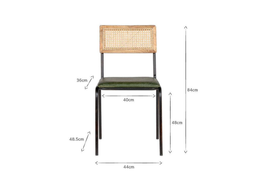 Iswa Leather & Cane Dining Chair - Green