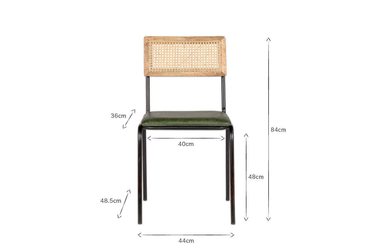 Iswa Leather & Cane Dining Chair - Green