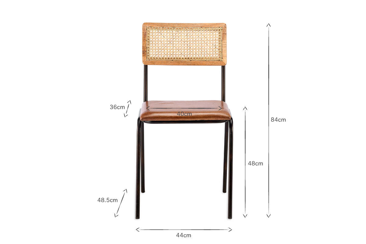 Iswa Leather & Cane Dining Chair - Tan