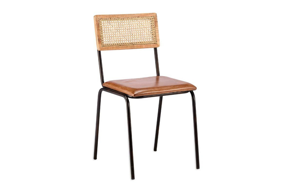 Iswa Leather & Cane Dining Chair - Tan