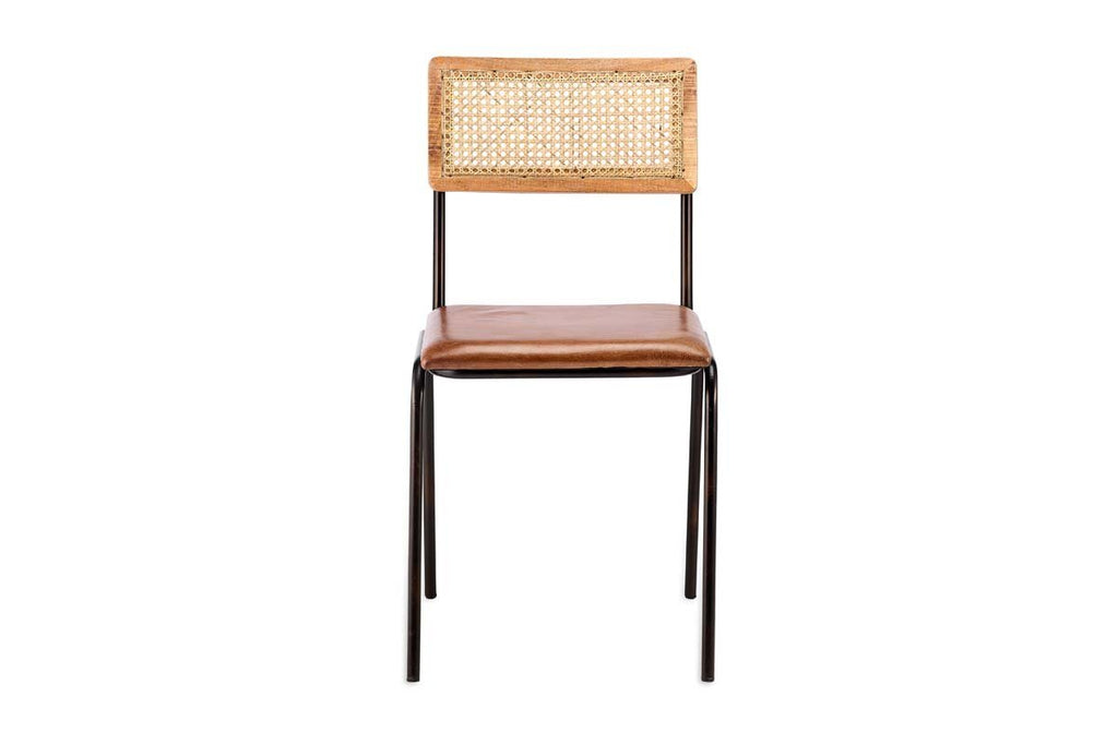 Iswa Leather & Cane Dining Chair - Tan