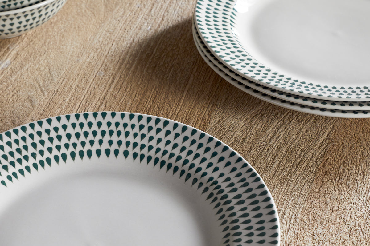 Juniper Drop Dinnerware Set - Cream & Juniper (Set of 12)