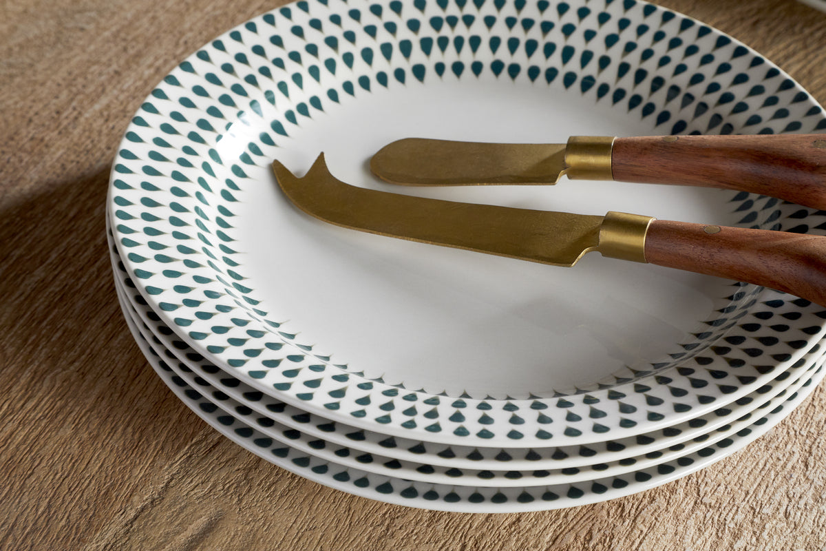 Juniper Drop Dinnerware Set - Cream & Juniper (Set of 12)