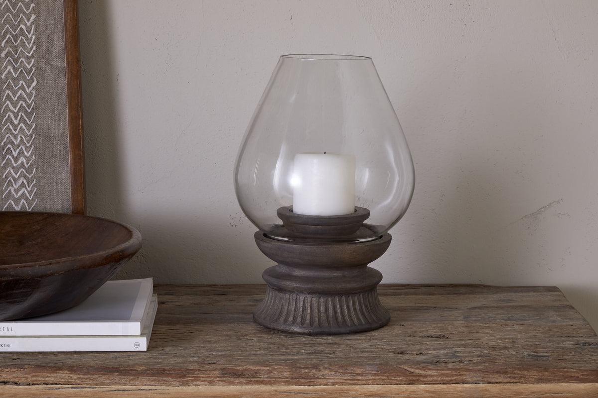 Kawani Mango Wood Lantern - Dark Ash