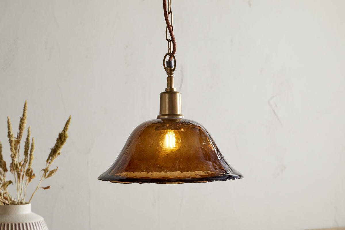 Keju Organic Shape Recycled Glass Pendant - Dark Amber