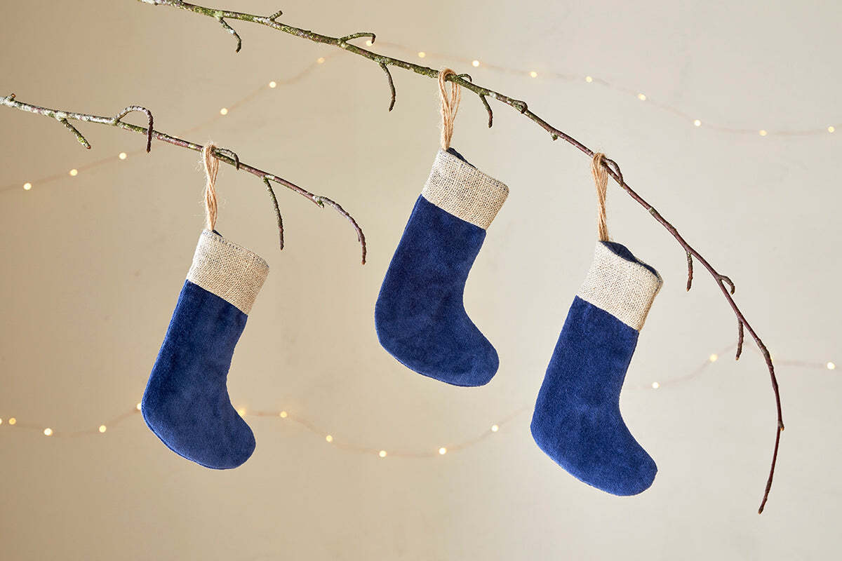 Karru Cotton Velvet Mini Stockings - Indigo (Set of 3)