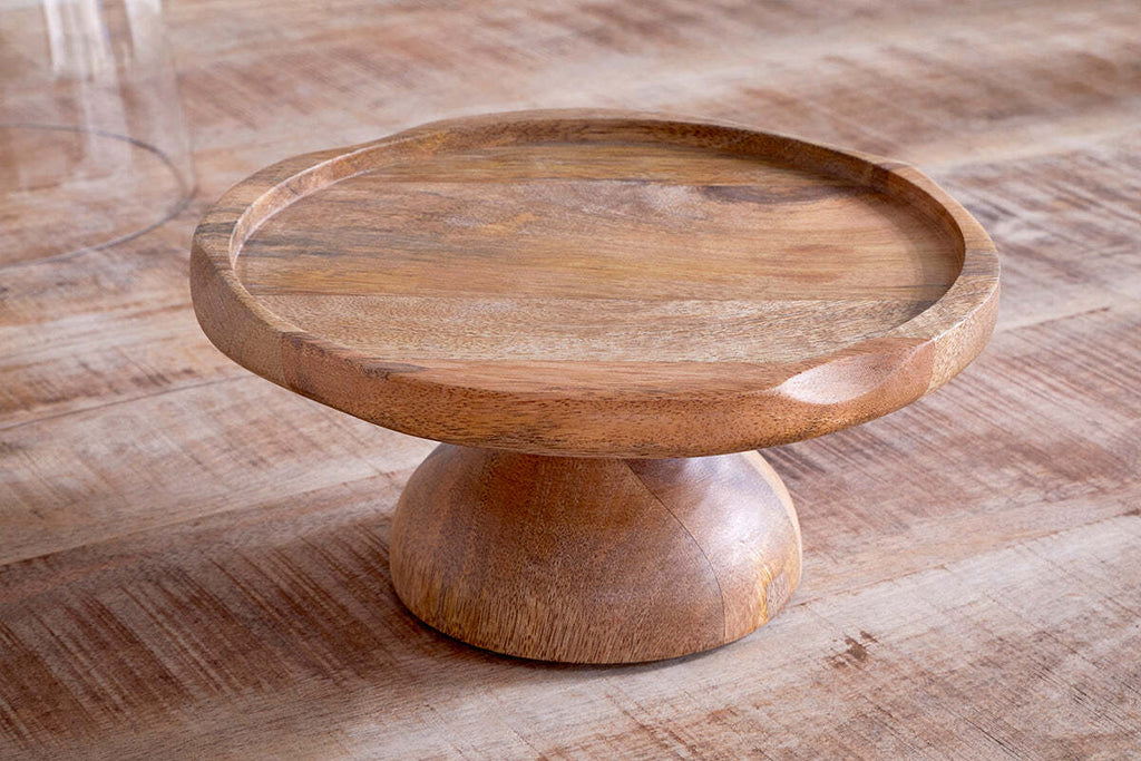 Kannati Mango Wood & Glass Cheese Stand - Clear