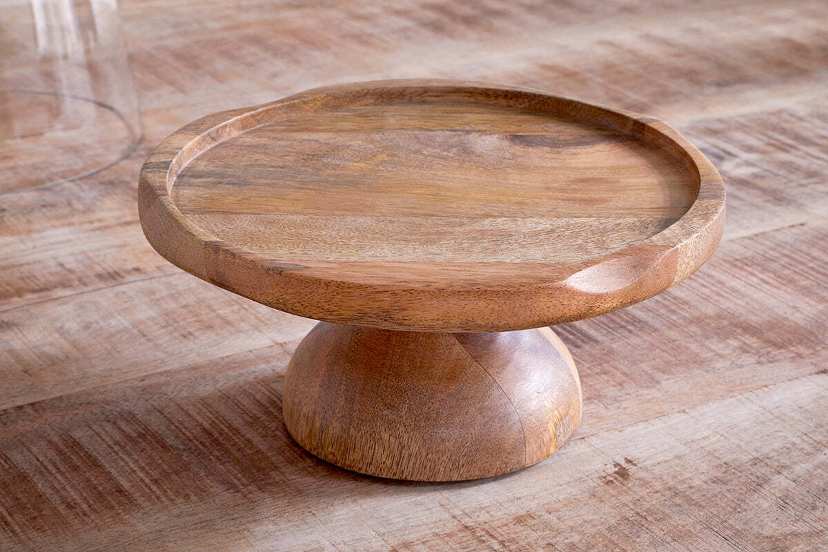 Kannati Mango Wood & Glass Cheese Stand - Clear
