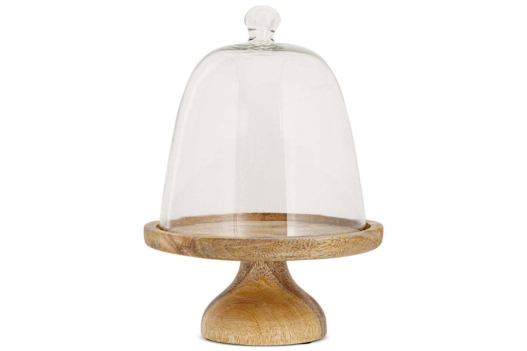 Kannati Mango Wood & Glass Cheese Stand - Clear