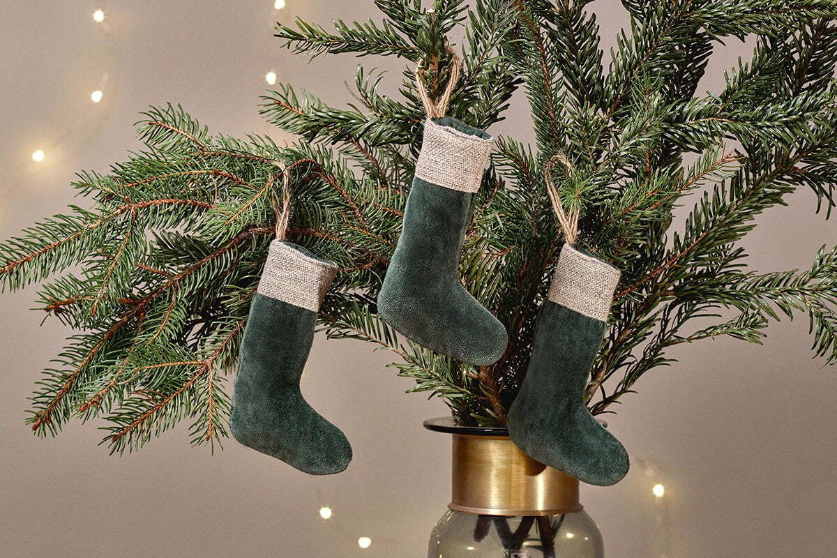 Karru Cotton Velvet Mini Stocking - Forest Green - (Set of 3)