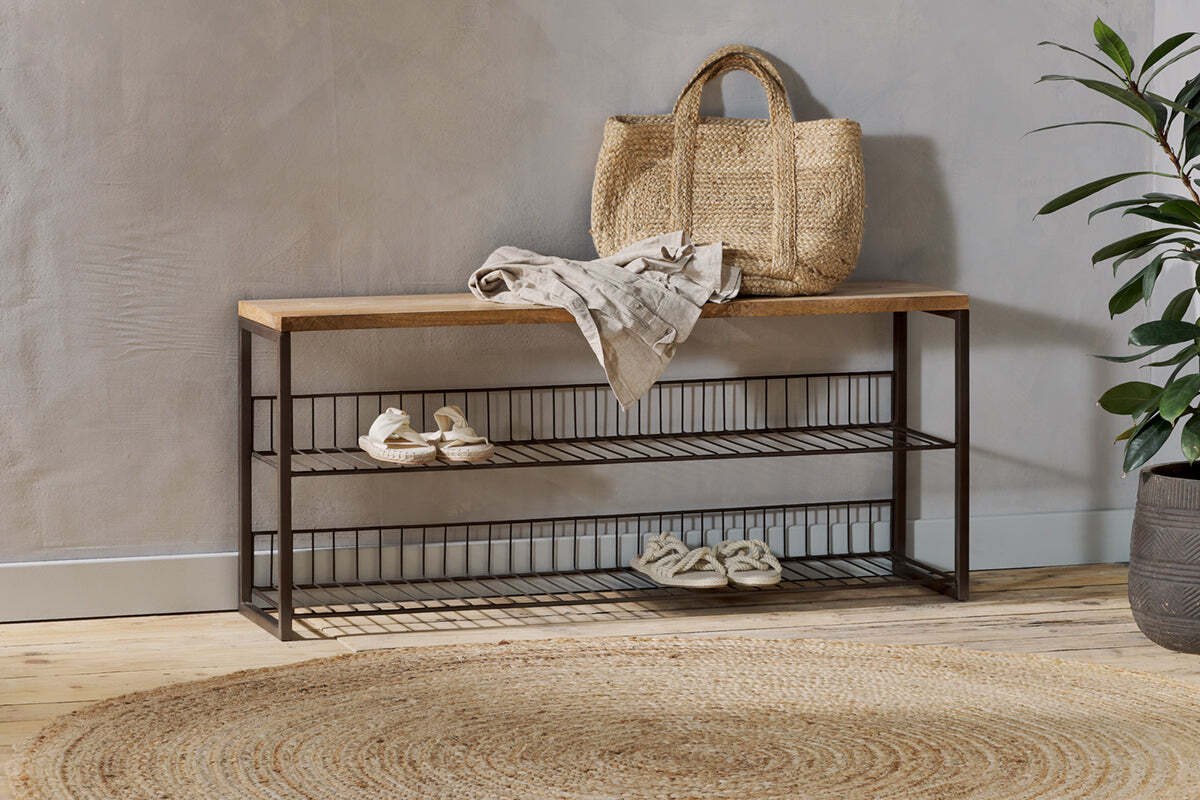 Kiyoma Iron & Wood Low Standing Shelves  - Natural