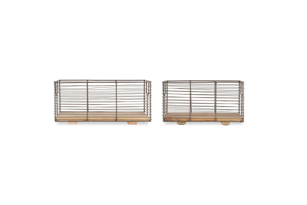 Kochi Iron & Mango Wood Baskets - Brown (Set of 2)