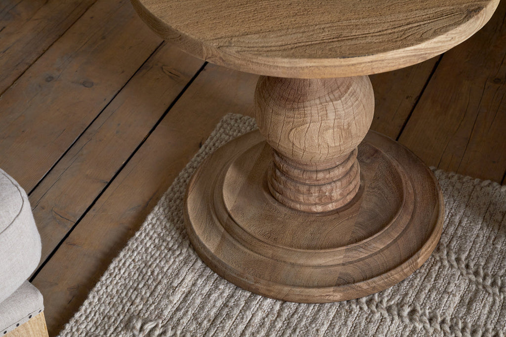 Laya Round Carved Side Table - Natural