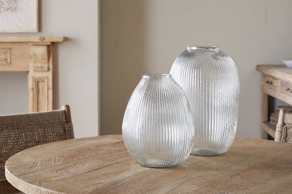 Linsy Ribbed Glass Vase - Clear