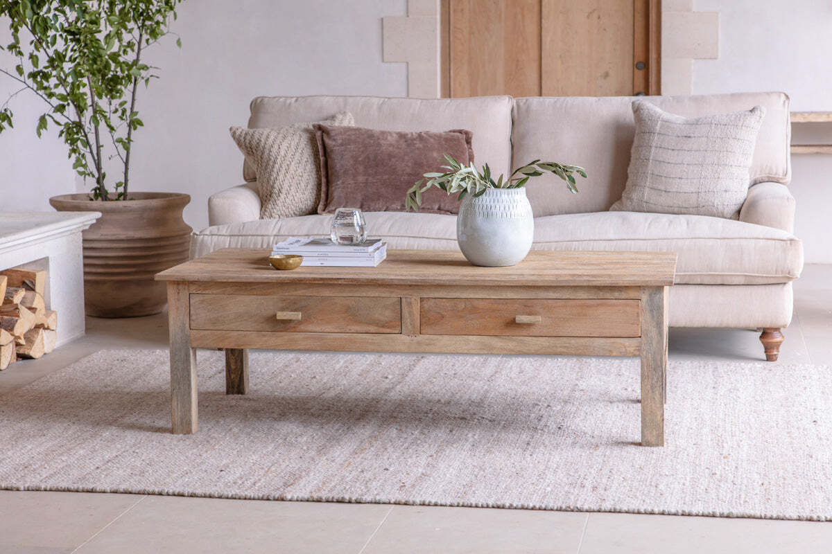 Laali Grooved Mango Wood  Coffee Table - Natural