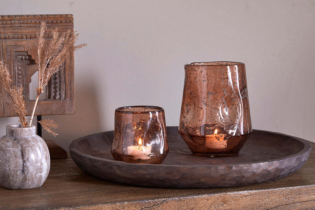 Linora Recycled Glass Tealight Holder - Terracotta