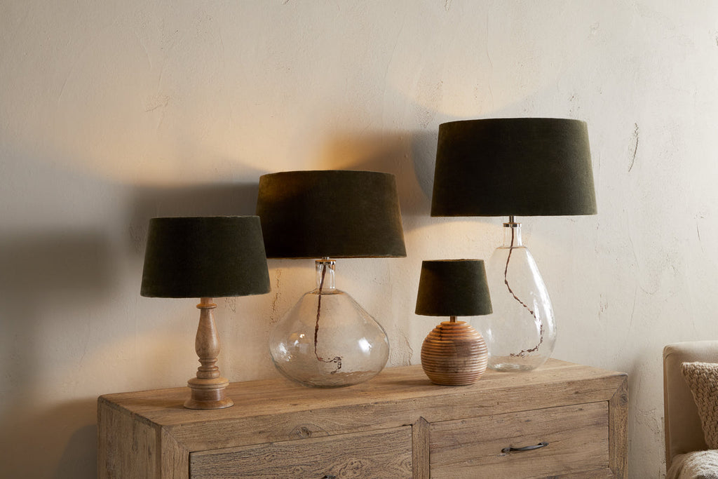 Mendai Velvet & Linen Lampshade - Moss Green