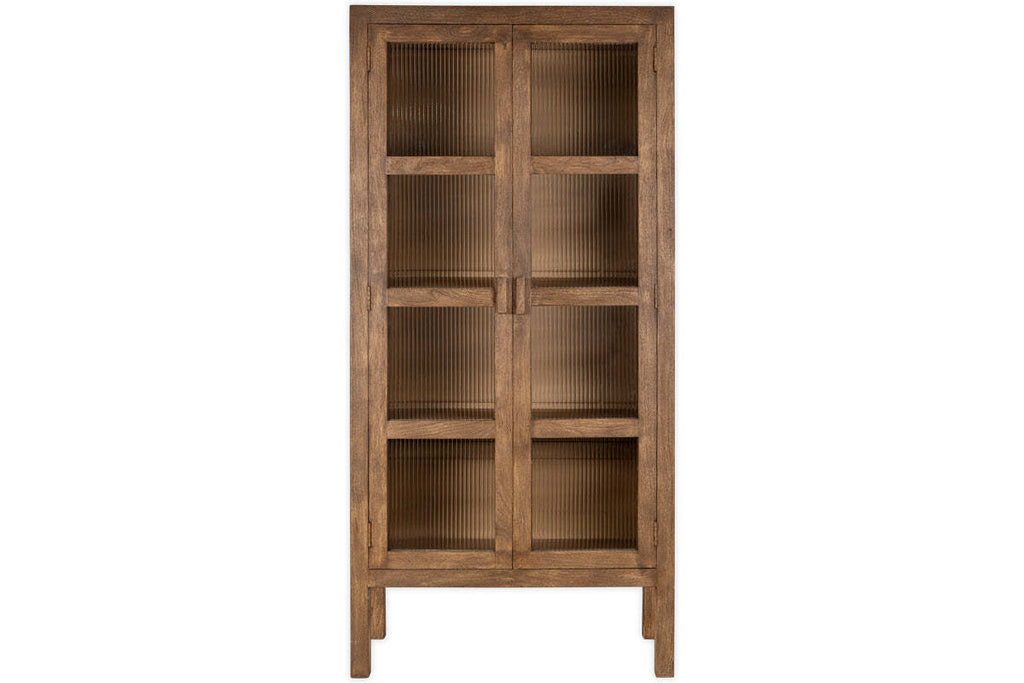 Mendani Mango Wood & Fluted Glass Cabinet - Walnut Stain