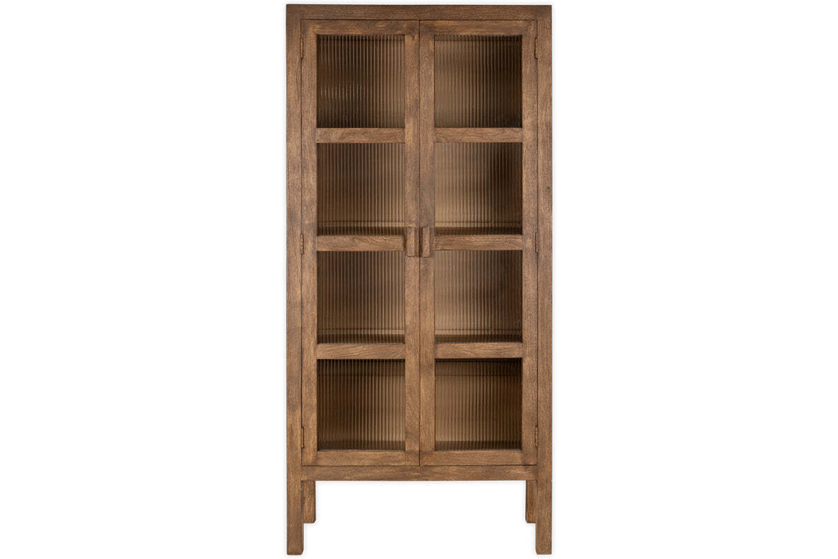 Mendani Mango Wood & Fluted Glass Cabinet - Walnut Stain