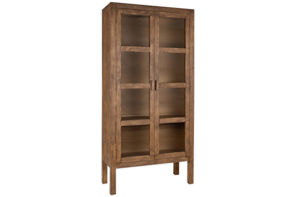 Mendani Mango Wood & Fluted Glass Cabinet - Walnut Stain