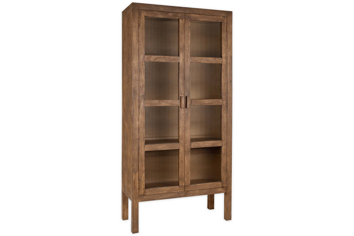 Mendani Mango Wood & Fluted Glass Cabinet - Walnut Stain