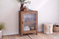 Mendani Mango Wood & Fluted Glass Glass Low Cabinet - Walnut Stain