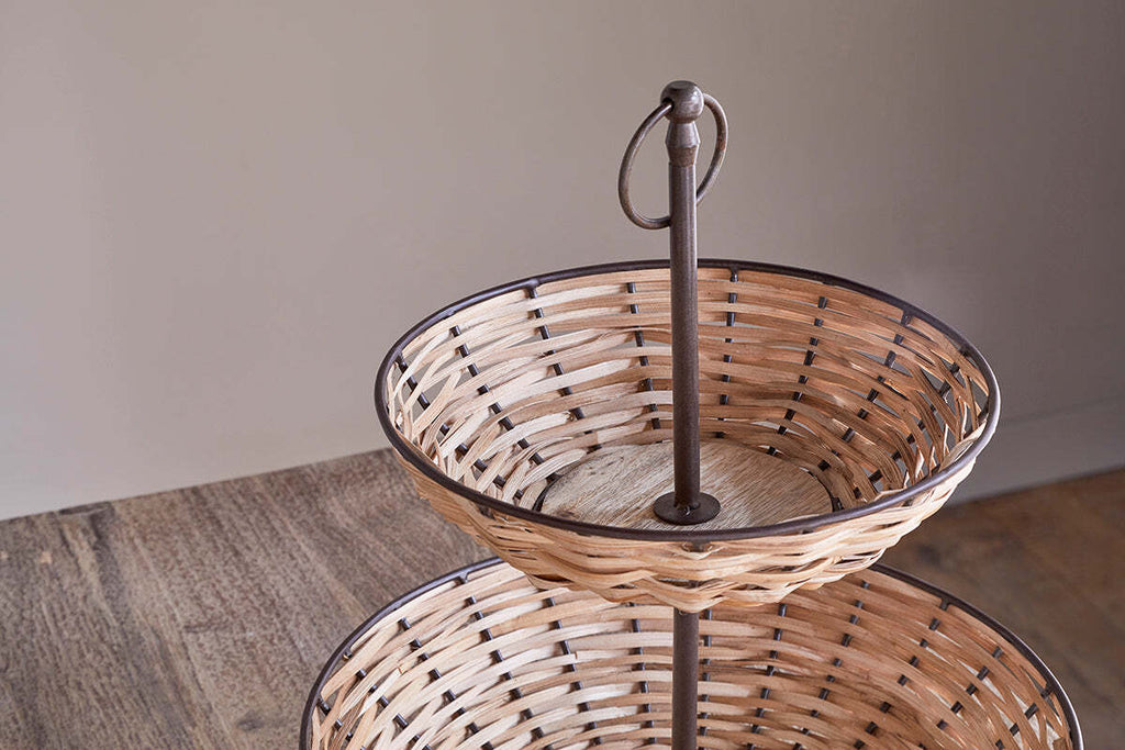 Montali Rattan 2 Tier Fruit Stand - Black & Natural