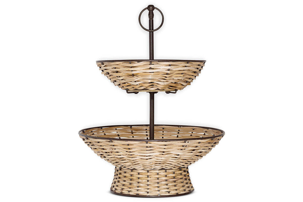 Montali Rattan 2 Tier Fruit Stand - Black & Natural