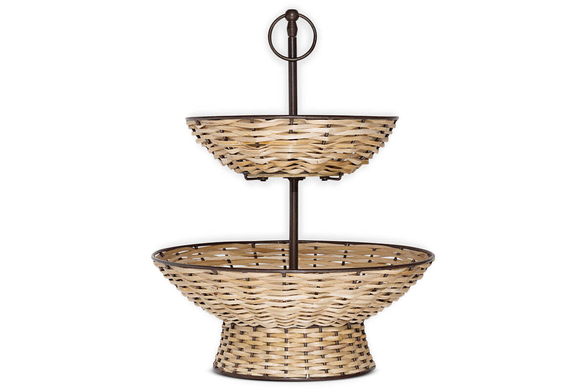 Montali Rattan 2 Tier Fruit Stand - Black & Natural