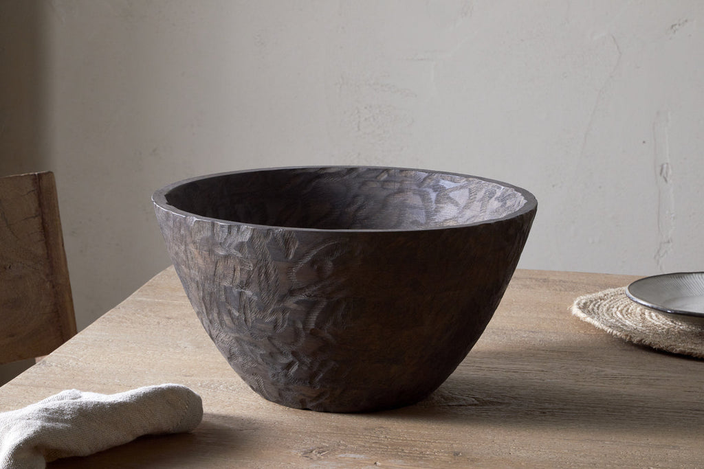Nyati Wooden Serving Bowl - Dark Brown - Large