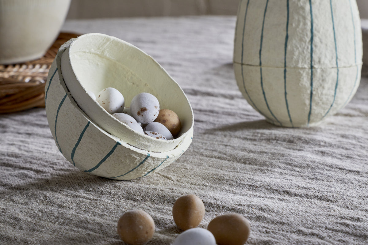 Surya Recycled Cotton Paper Standing Opening Egg - Teal & Cream