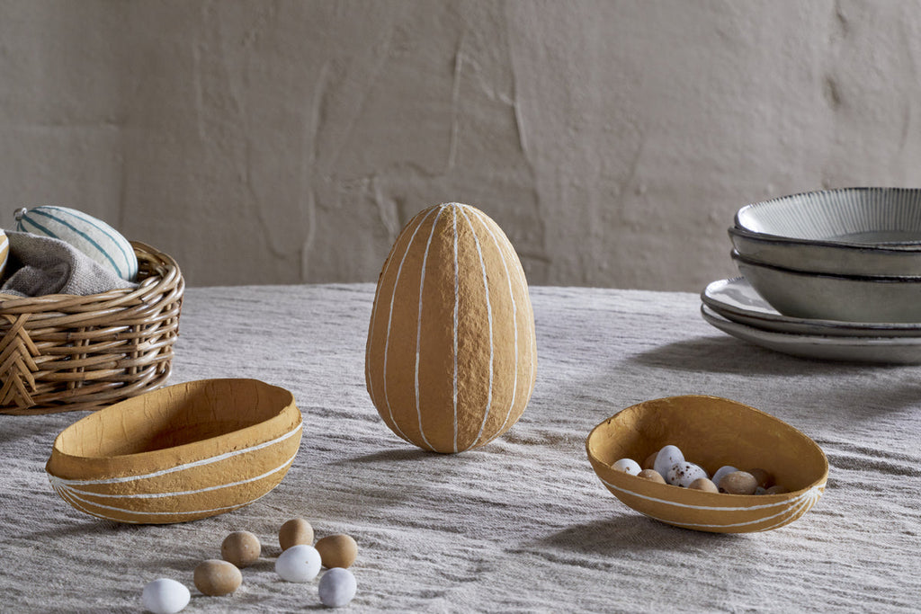 Surya Recycled Cotton Paper Side Opening Egg - Ochre & Cream