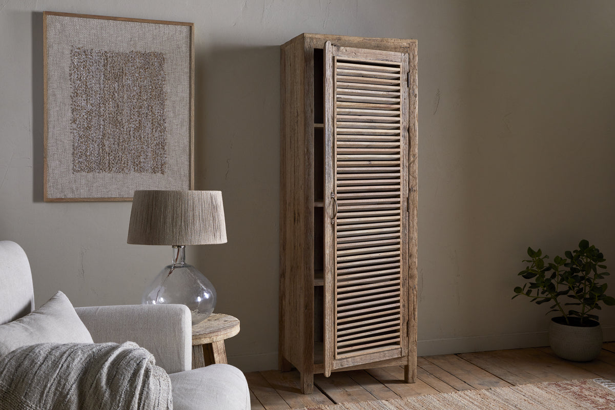 Ibo Reclaimed Wood Slatted Tall Cabinet  - Natural - Tall