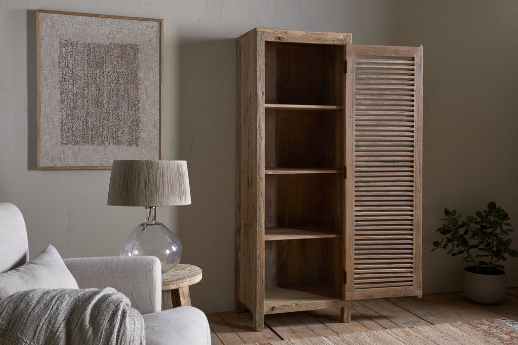 Ibo Reclaimed Wood Slatted Tall Cabinet  - Natural - Tall