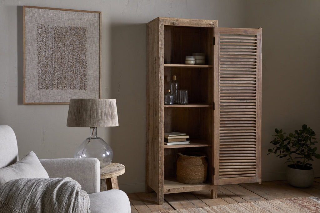 Ibo Reclaimed Wood Slatted Tall Cabinet  - Natural - Tall